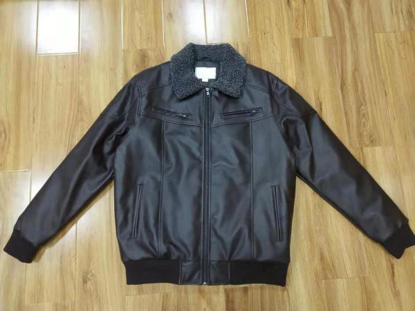 Men'S Cotton Padded Jacket Winter Faux Leather Pu Motorcycle