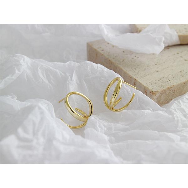 Lanciashow 925 Solid Silver Gold Plated Jewelry Hoop Earrings Simple Concavo Convex Shape