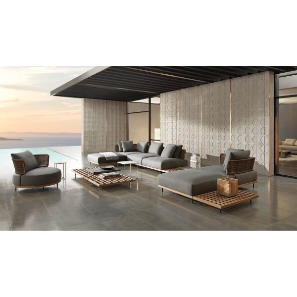 Power Coated Frame Modern Outdoor Rattan Rope Teak Wood Sofa Set for Garden Furniture