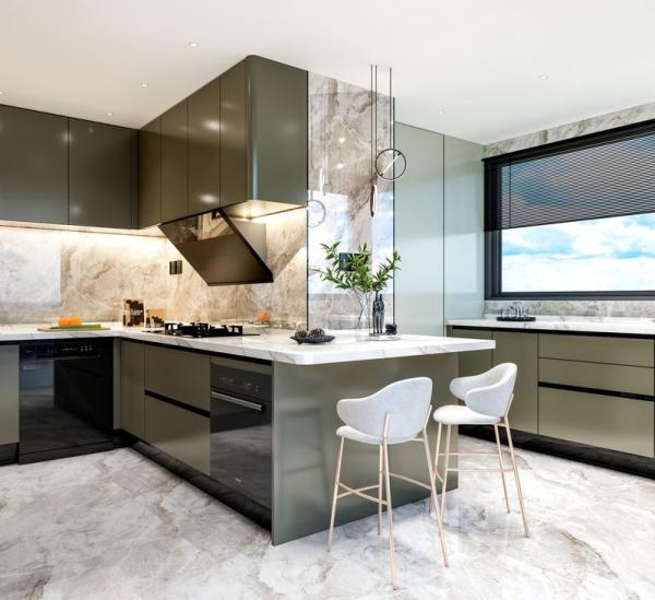 Fadior Luxury Olive Green SS Armários de cozinha de aço com armazenamento funcional