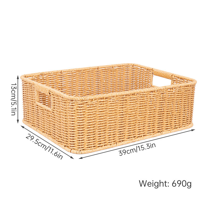 Wicker-style Hand Woven Trapezoidal PP Desktop Storage Basket