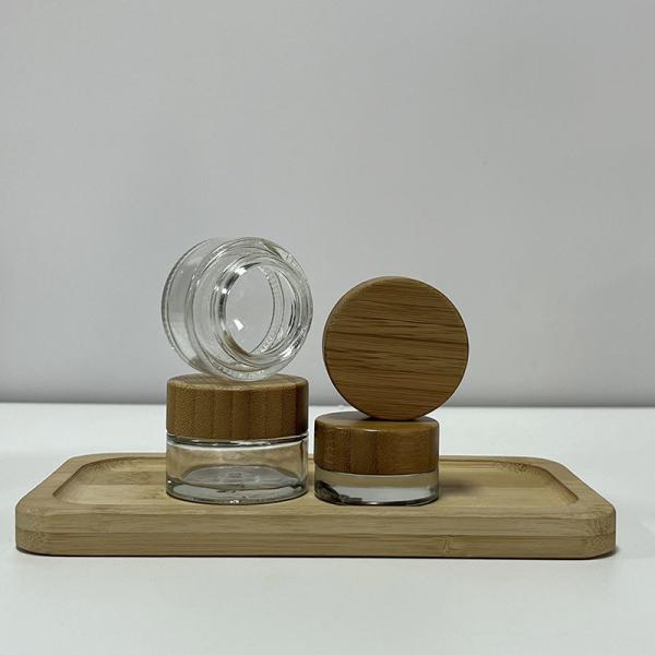 5g To 100g Frost Transparency Glass Cream Jar Wooden Lids Screw Mouth