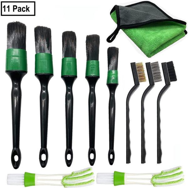 Green 11pcs Bristle Car Vent Cleaner Brush Duster Set For Air Conditioner