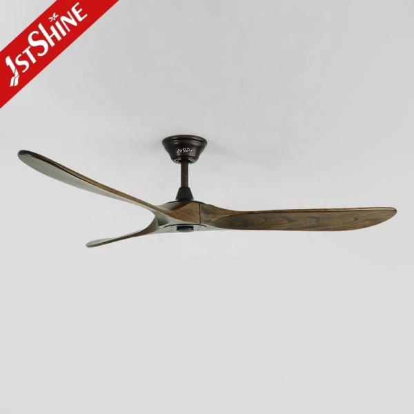 Ventilador de tecto de lâminas de madeira de vento natural de 60 polegadas com comando remoto e vara de baixo de metal 6 / OEM