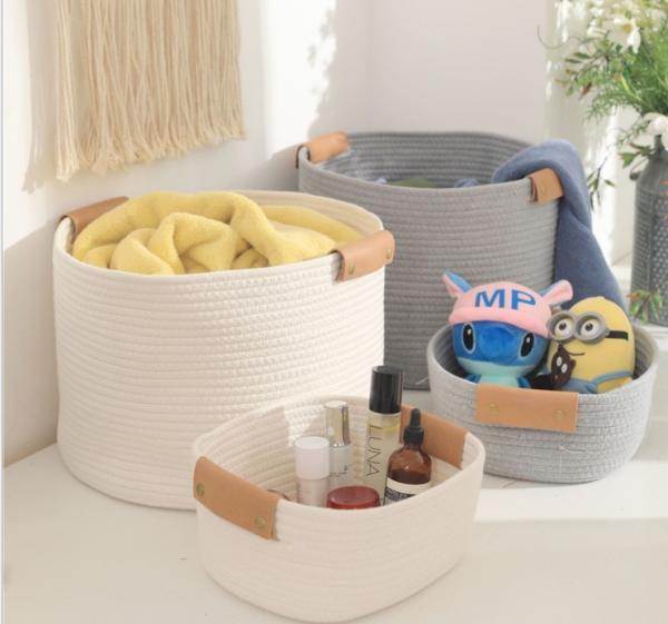 OEM Home Center Decoration Easter Woven Big Blue Cotton Rope Baby Storage Organizer Empty Toys Gifts Clothes Laundry Bas