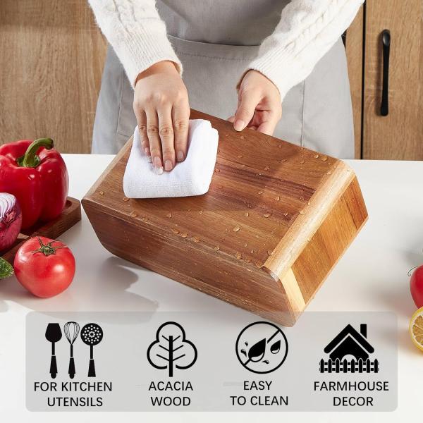Countertop Large Acacia Wooden Utensil Holder for Kitchen Printing Handling laser engrave