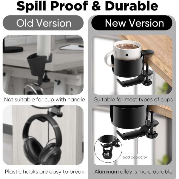 Desk Cup Holder with Headphone Hanger Keep Your Drinks and Headphones in Place