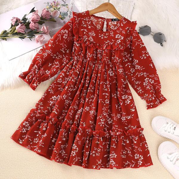 Spring Children'S Long Sleeved Floral Princess Dresses Girl'S Dress