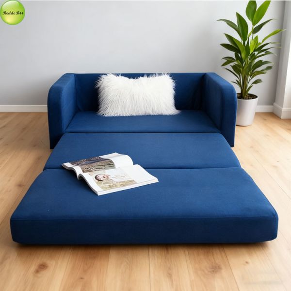 PU Leather 2 Seater Pull Out Sectional Couch Sleeper Sofa For Small Spaces