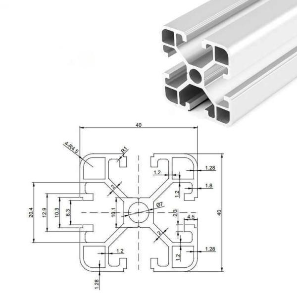 Profilé en alliage d'aluminium anodisé 4040 argenté standard européen 40x40