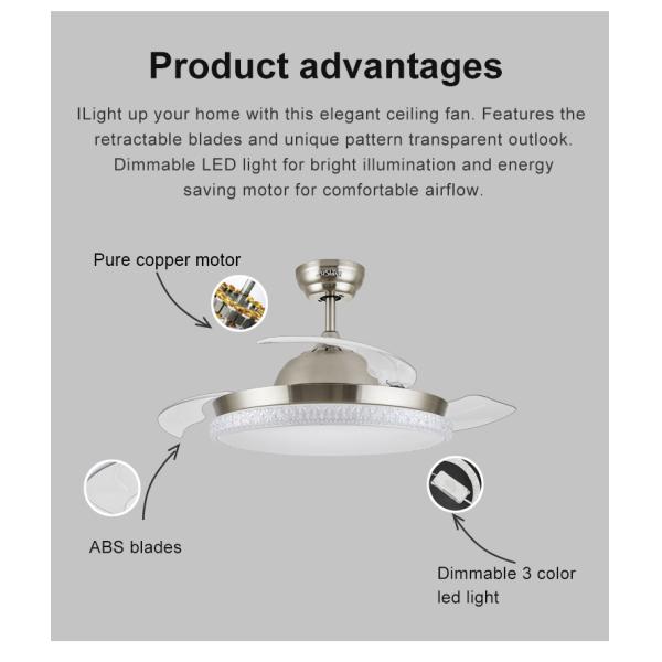 Moderno 42 polegadas 220V 50Hz Led ventilador de teto sem lâmina para quarto