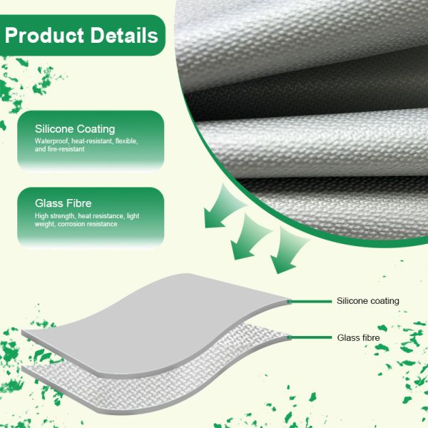 Grey Silicone Coated Fiberglass Fire Blanket JAT-302 6x8m 1000°C Heat Resistant For Auto Repair Industrial Emergency