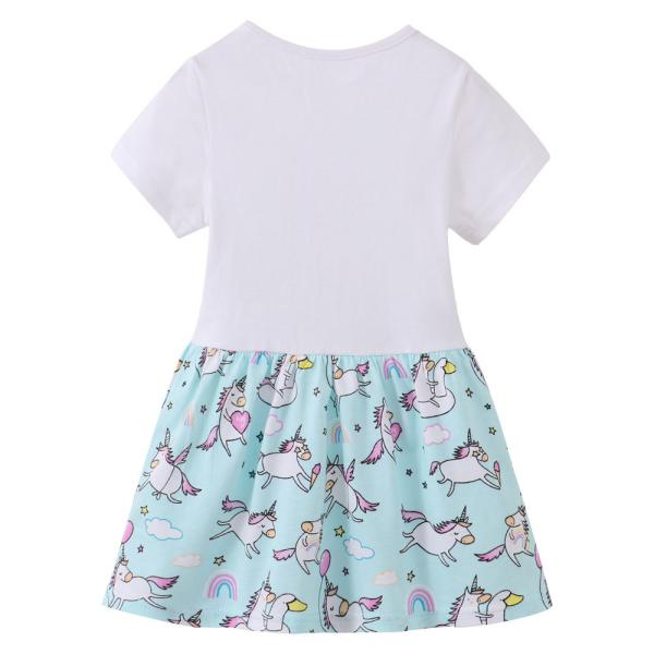 Summer Children's Clothing Cotton Fabric Dresses with Unicorn Printing Custom Wholesale Middle and Big Kids