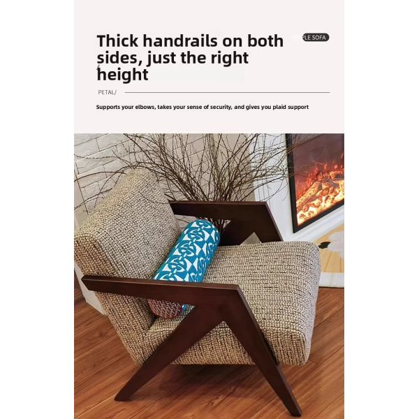 Nordic Solid Wood Frame Armrest Backrest Soft Leisure Sofa Chair Modern Luxury Design Eco-Friendly Bedroom Living Room Lounge