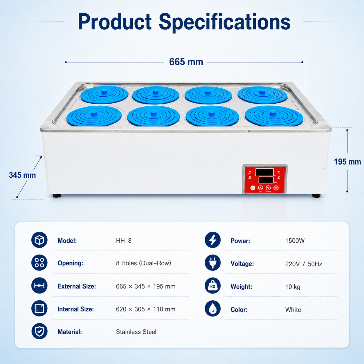 Cenlee Aquaculture Hygiene Education Lab Safe Heating HH-8 8-Hole PID Control 100°C Water-Shortage Protection Digital Water Bath