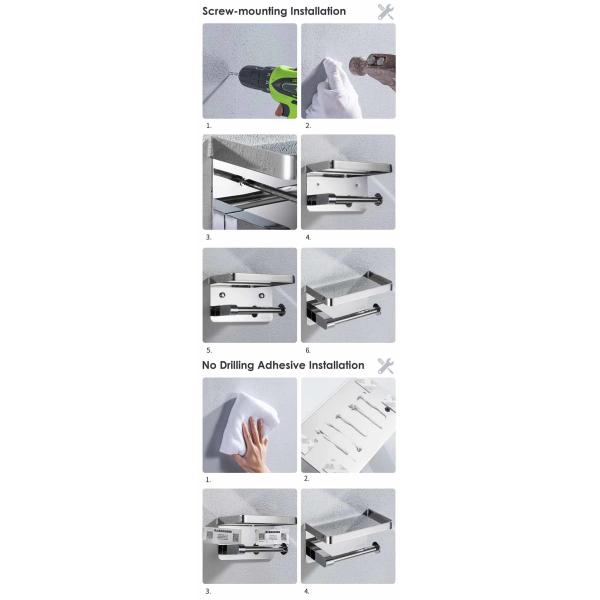 Adhesive Stainless Steel Toilet Paper Dispenser With Shelf Polished Chrome Color