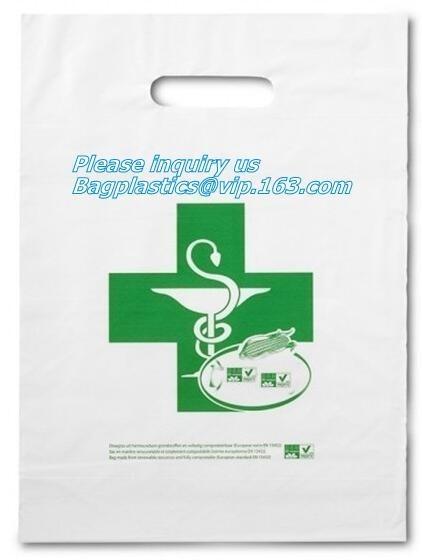 compost die cut bag PE plastic store handle shopping bag with customed printing, die cut handle plastic bag,plastic die