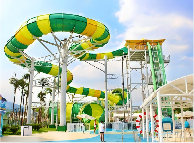 Steel Frame Water Park Water Slide Giant Python Shaped Fiberglass Material