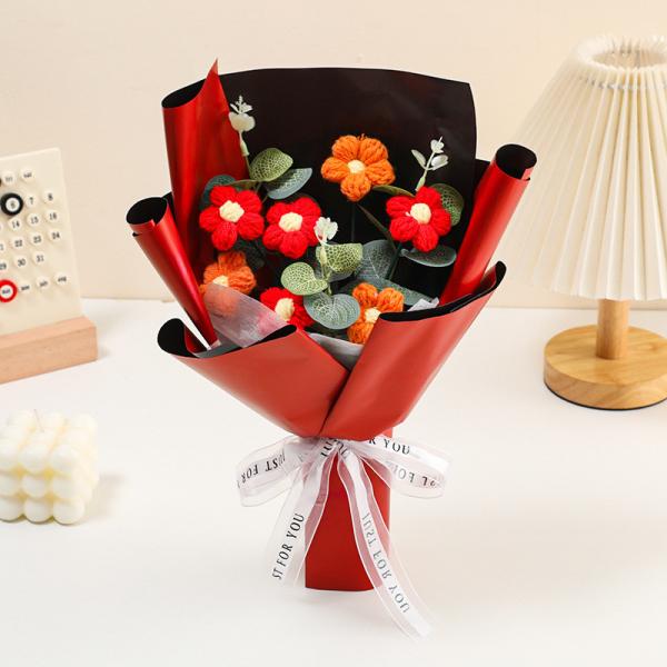 Handmade Yarn Flower Bouquet Crochet Knitted Floral Gift Faux Blooms Handheld Bouquet with Multiple Color