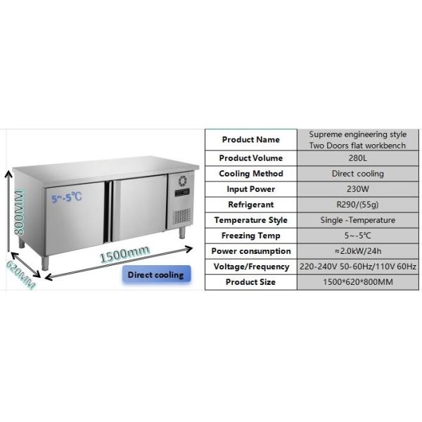 Fonctionnement facile 2 portes congélateur commercial anticorrosion double porte congélateur sous-sol
