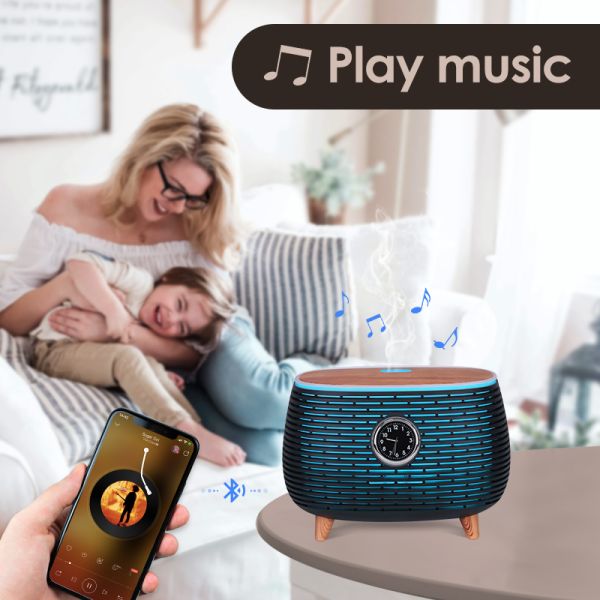 400ml Smart Aromatherapy Essential Oil Wooden Grain Diffuser with Music Play,Clock and Auto Shut-Off Function
