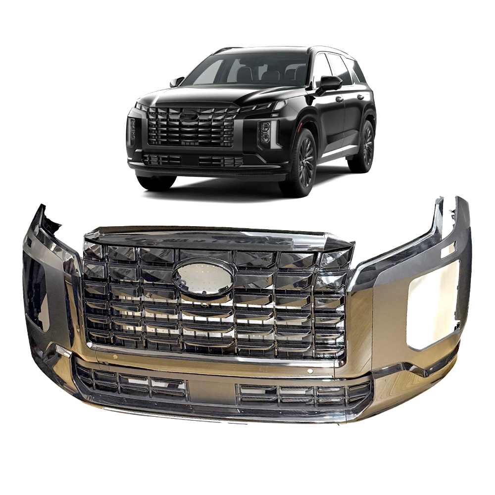 86350-S8CD0 86512-S8CA0 Full Front Bumper Assembly Kit Fit Hyundai Palisade Night Edition 2023-2025 Aftermarket Black Trim Primed Bumper Complete Replacement Set