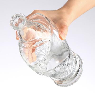 Custom Design Round Shape 750ml Glass Whisky Bottle with Cork and Clear