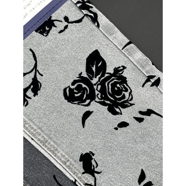 Sulphur Grey Flocked Denim Fabric Rose Woven Denim Fabric 157cm Width