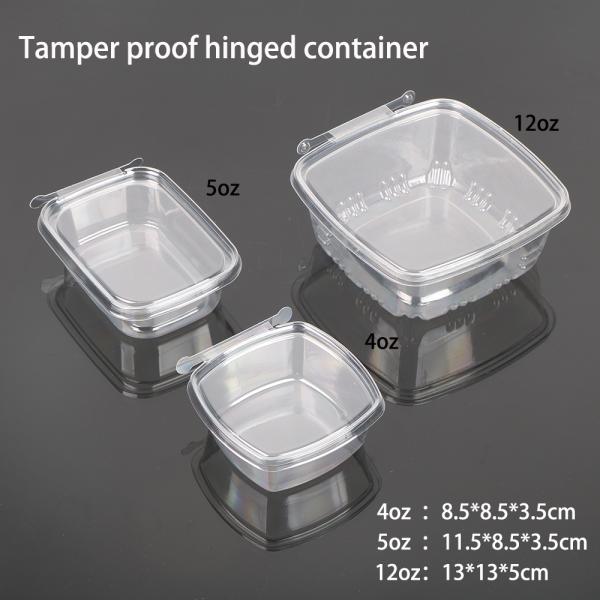 Disposable PET RPET 4/5/12oz Plastic Sauce Salad Container Clear Hinged Tamper Proof Containers