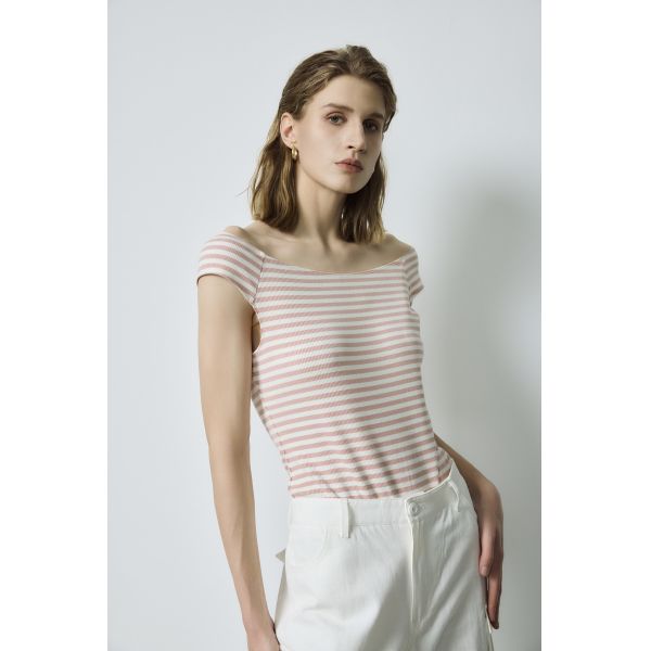 Custom Dusty Pink Fashion Vest Boat Neck Ribbed Top High Breathability
