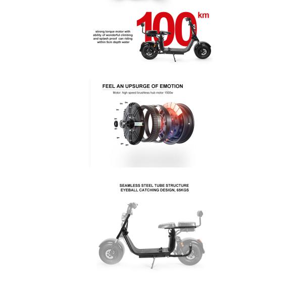 1500W Brushless Motor Electric Harley Scooter 60v 12ah Double Lithium Battery Choice