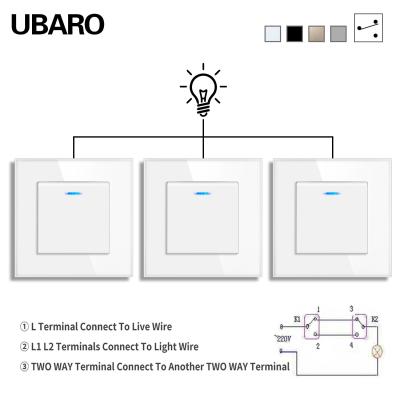 82Tipos Interruptor de luz dupla de parede da UE, montado na parede, para escritório 1Gang 3Way Interruptor intermediário 250V 10A 2000W/Gang