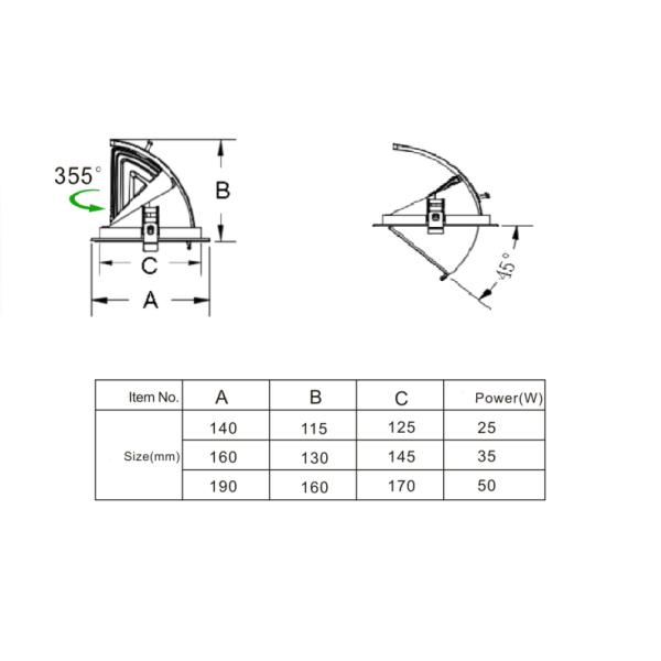 Gimble Recessed Commercial LED Downlight With Advanced Heat Dissipation Technology 25W