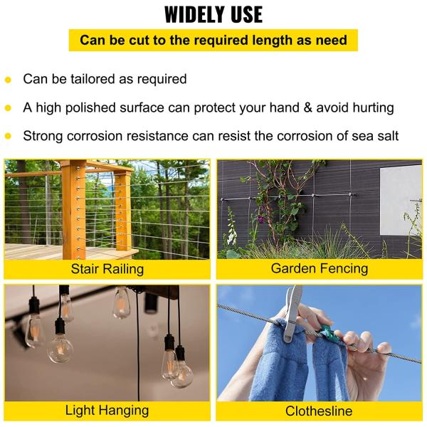1x19 Construction AiSi Standard 316 Stainless Steel Cable 1/8 Inch Steel Wire Rope for Railing Decking