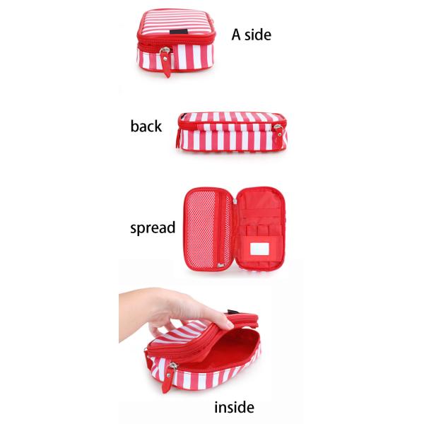 Small portable PU cosmetic box Korean girl stripe cute makeup storage multi-functional toiletries bags