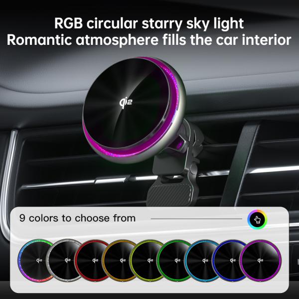 Magsafe Car Mount Starry Sky Light Effect Fast Heat Dissipation QI2 Fast Charging Magnetic Car Wireless Charging Bracket