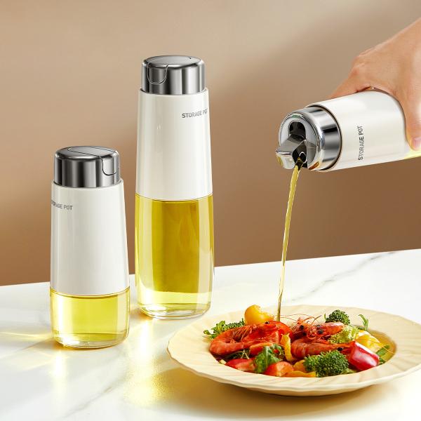 280ml 500ml Kitchen Glass Auto Flip Oil Dispenser Cooking Leakproof No Drip Stainless Steel Cap Oil Container Soy Sauce Bottle