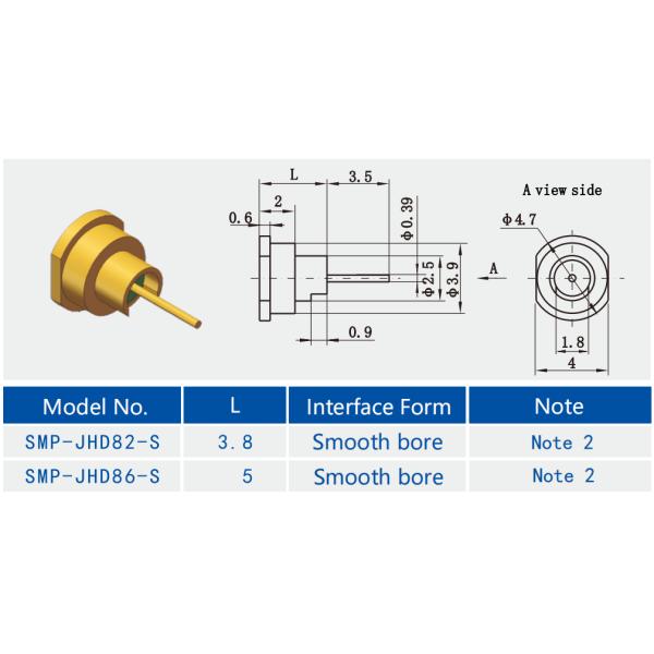 Construction SMP Male RF Connector With Long Microstrip Plug Smooth Bore Interface