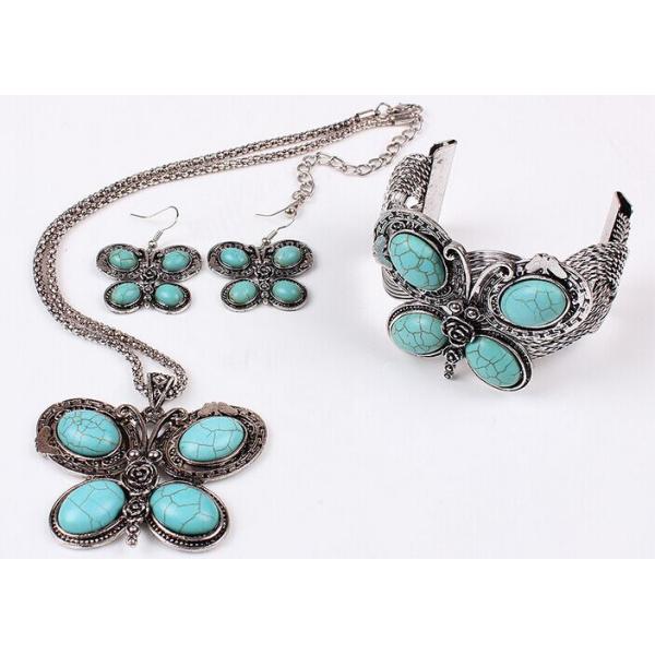 Turquoise jewelry set fashion personality three butterfly earrings necklaces bracelets
