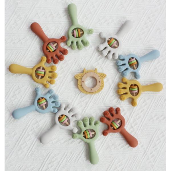 ODM Baby Silicone Toys Age Group Babies Kids Children Rattle Palm Hand Shape