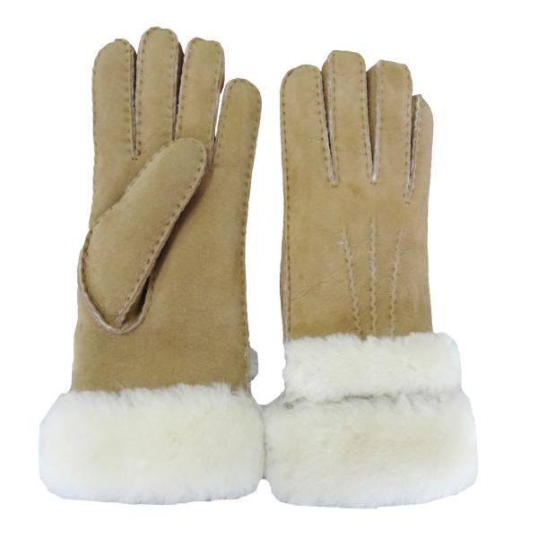 Wholesale high quality sheepskin lambskin gloves fur trim cuff shearling gloves for ladies
