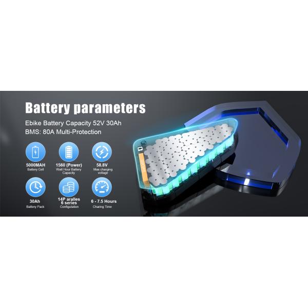 52V Ebike Battery 30Ah 14S 21700 Samsung 50G Lithium Triangle Ebike Battery 100-4000W Motor