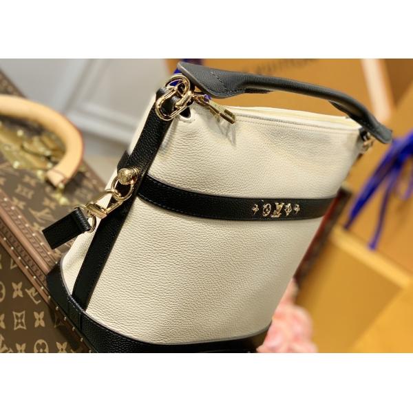 Small Genunie Black Printing Linning 25cm Cowhide Bucket Bag Handhold