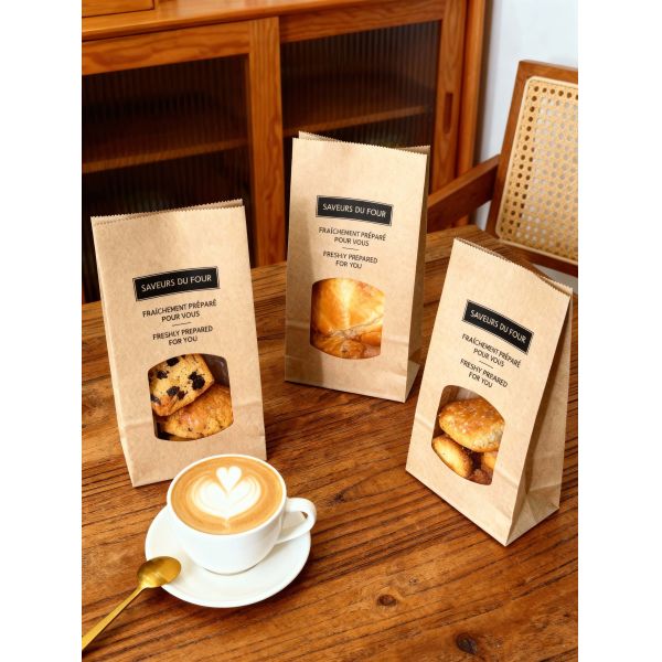 Customized Window SOS Kraft Bakery Bag Bread Bag Food Bag With Clear Window Use For Baked Food Tough And Good Tear Resistance