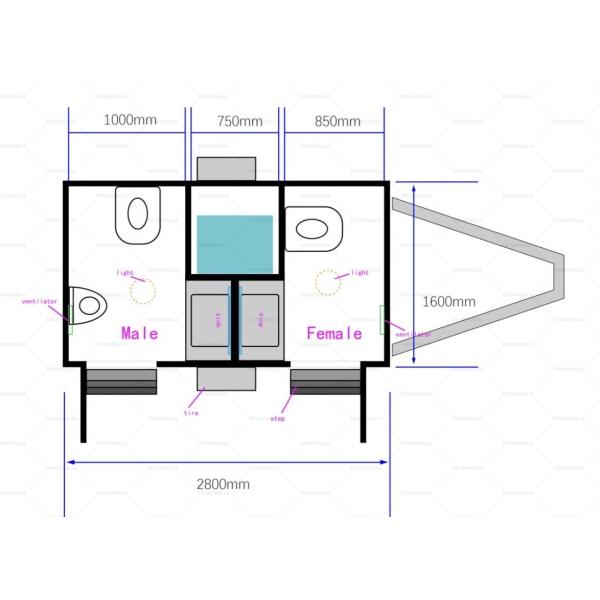 Customized Mobile Outdoor Toilet Trailer With 2 Bathrooms For Camping