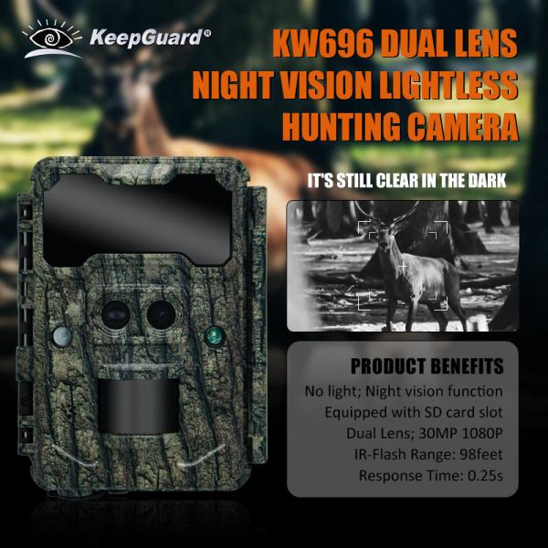 KW696 камера для охоты на диких животных на открытом воздухе с двойным объективом 30MP без свечения камера 1080p ночного видения 512G лесная камера инфракрасный