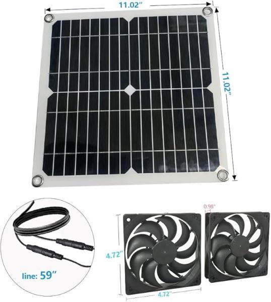 High Efficiency 12W Solar Panel Solar Powered Fan for Chicken Coop, Dog House, Outside Shed Greenhouse