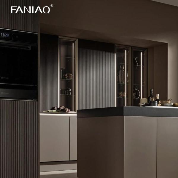 Gráfico direto Armários de cozinha modulares modernos de melamina Armários de cozinha de painel plano