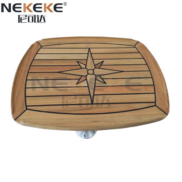 Handcrafted Marine Teak Tabletop With Star Inlay And Raised Edge