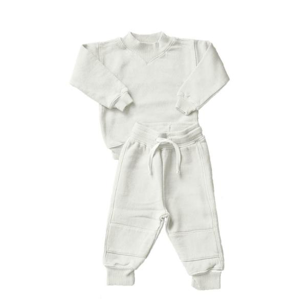 Unisex Kids 300gsm Fleece Cotton Sweatshirt Set Ribbed Neck Pullover Sweater Sweat Pants 2PCS